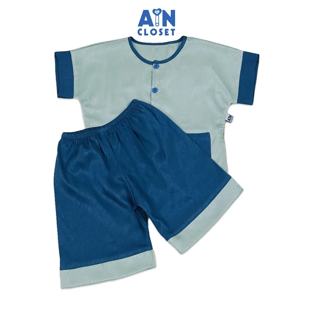 Ảnh Bộ quần áo Bà ba Lửng unisex cho bé hoa văn Vân Gỗ Xanh Hải Quân Gấm - AICDBTWHOKJV - AIN Closet 1