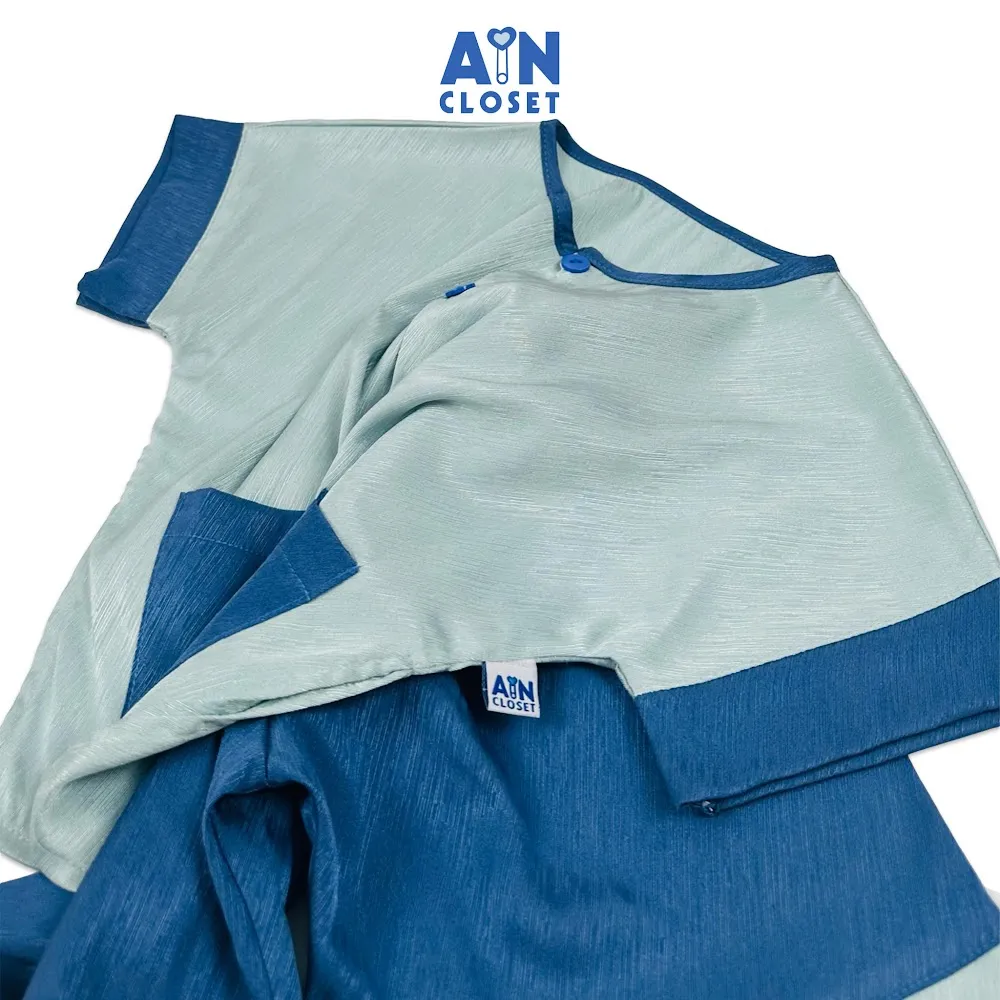 Ảnh Bộ quần áo Bà ba Lửng unisex cho bé hoa văn Vân Gỗ Xanh Hải Quân Gấm - AICDBTWHOKJV - AIN Closet 2