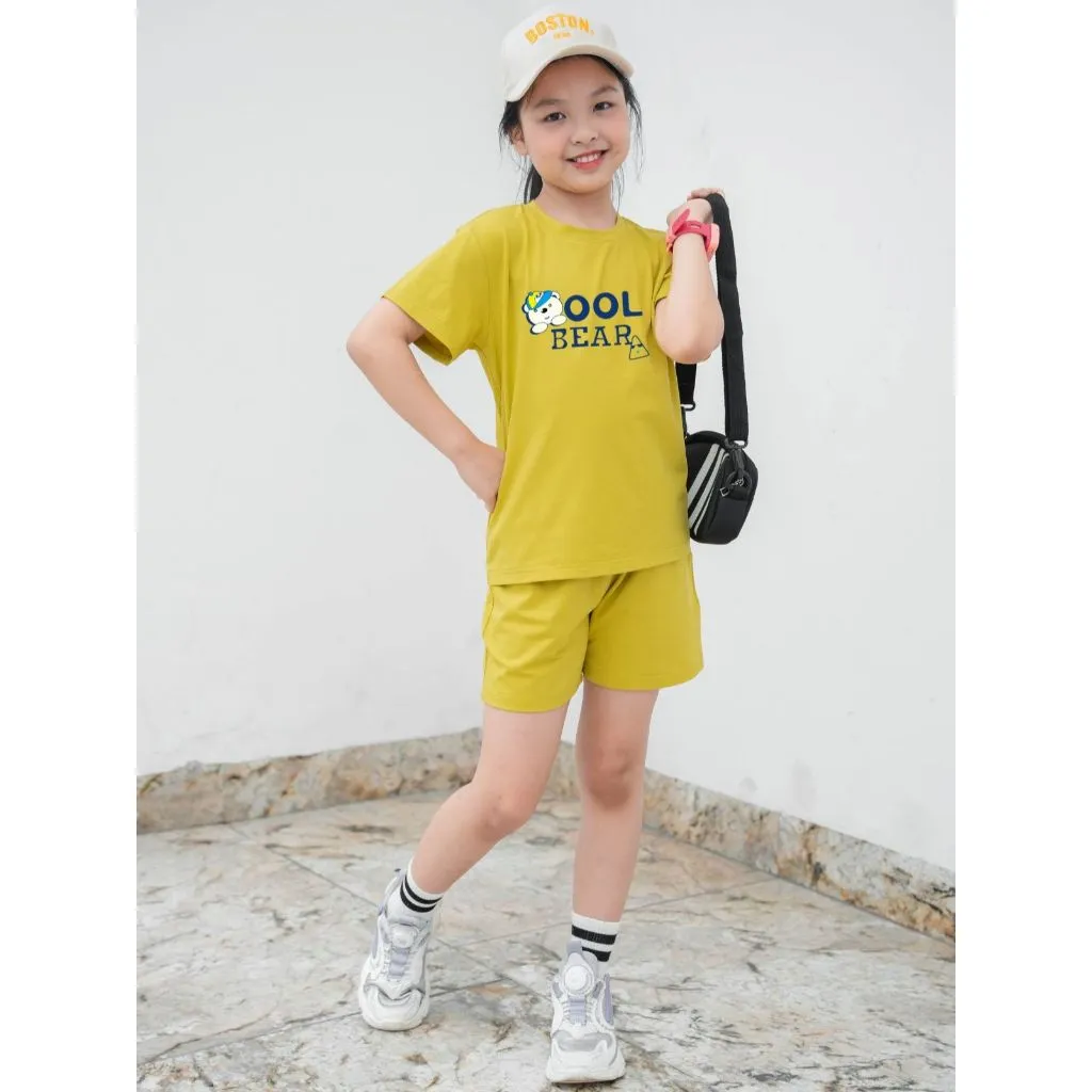 Ảnh Bộ quần áo bé gái in hình gấu Cool Bear mẫu mới 2025 - Set đồ cho bé gái cân nặng từ 15-40kg- Loza Kids SB31 3