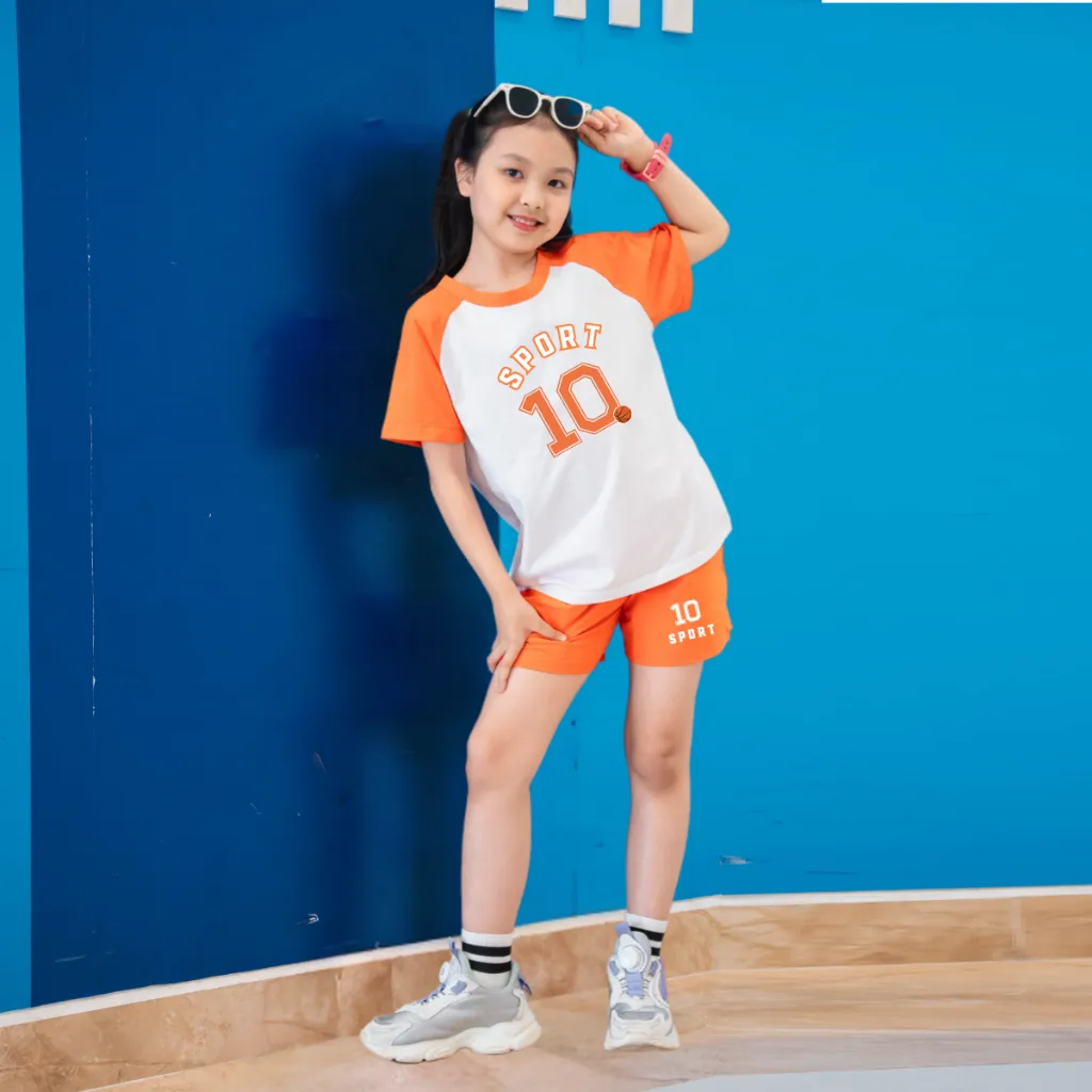 Ảnh Bộ quần áo bé gái mùa hè in chữ số SPORT 10 - Bộ cộc tay bé gái cân nặng 15-40kg - Loza Kids FB59 2