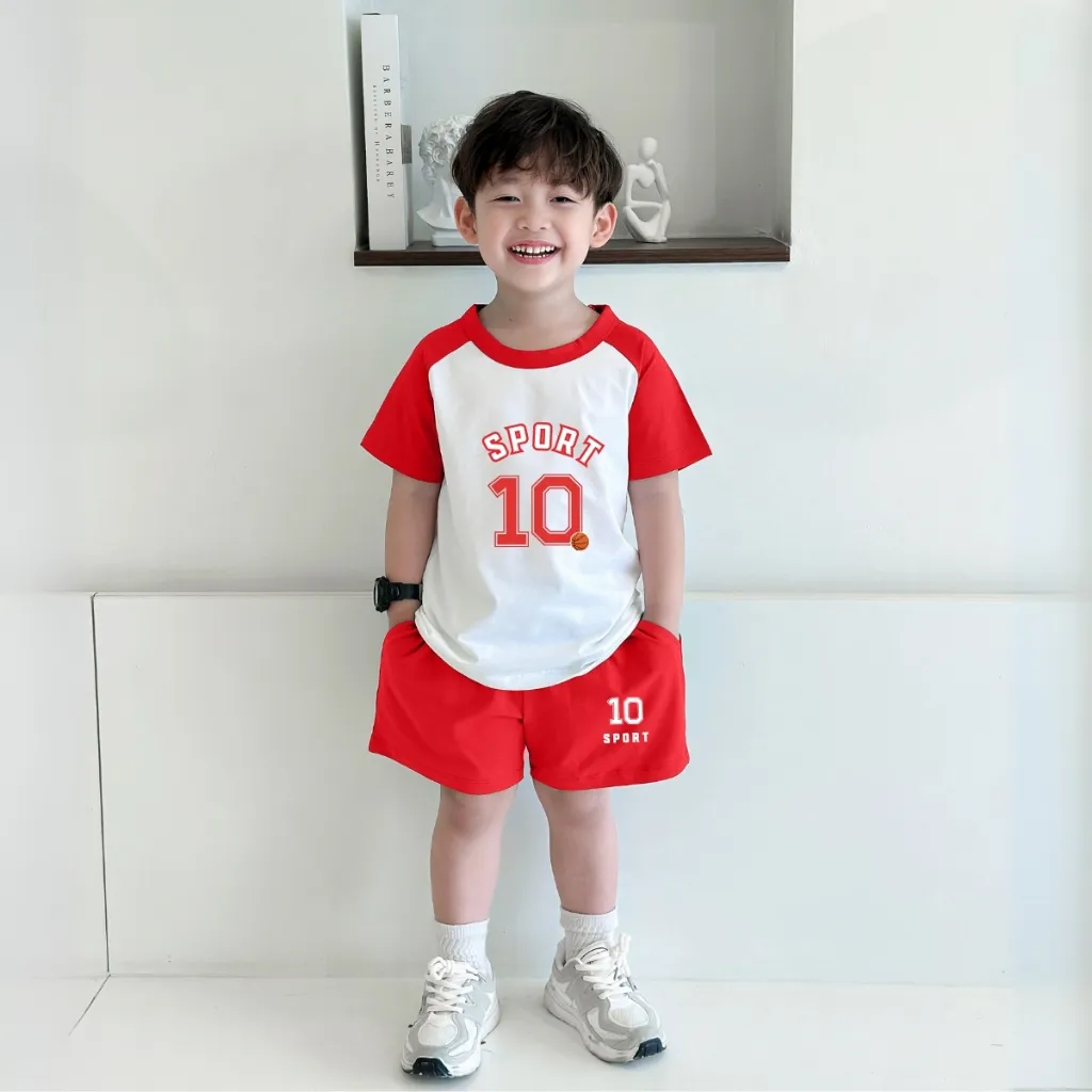 Ảnh Bộ quần áo bé trai mùa hè in số10 SPORT - Bộ cộc tay bé nam cân nặng 15-40kg - Loza Kids BD033 3