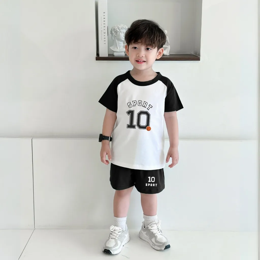 Ảnh Bộ quần áo bé trai mùa hè in số10 SPORT - Bộ cộc tay bé nam cân nặng 15-40kg - Loza Kids BD033 4