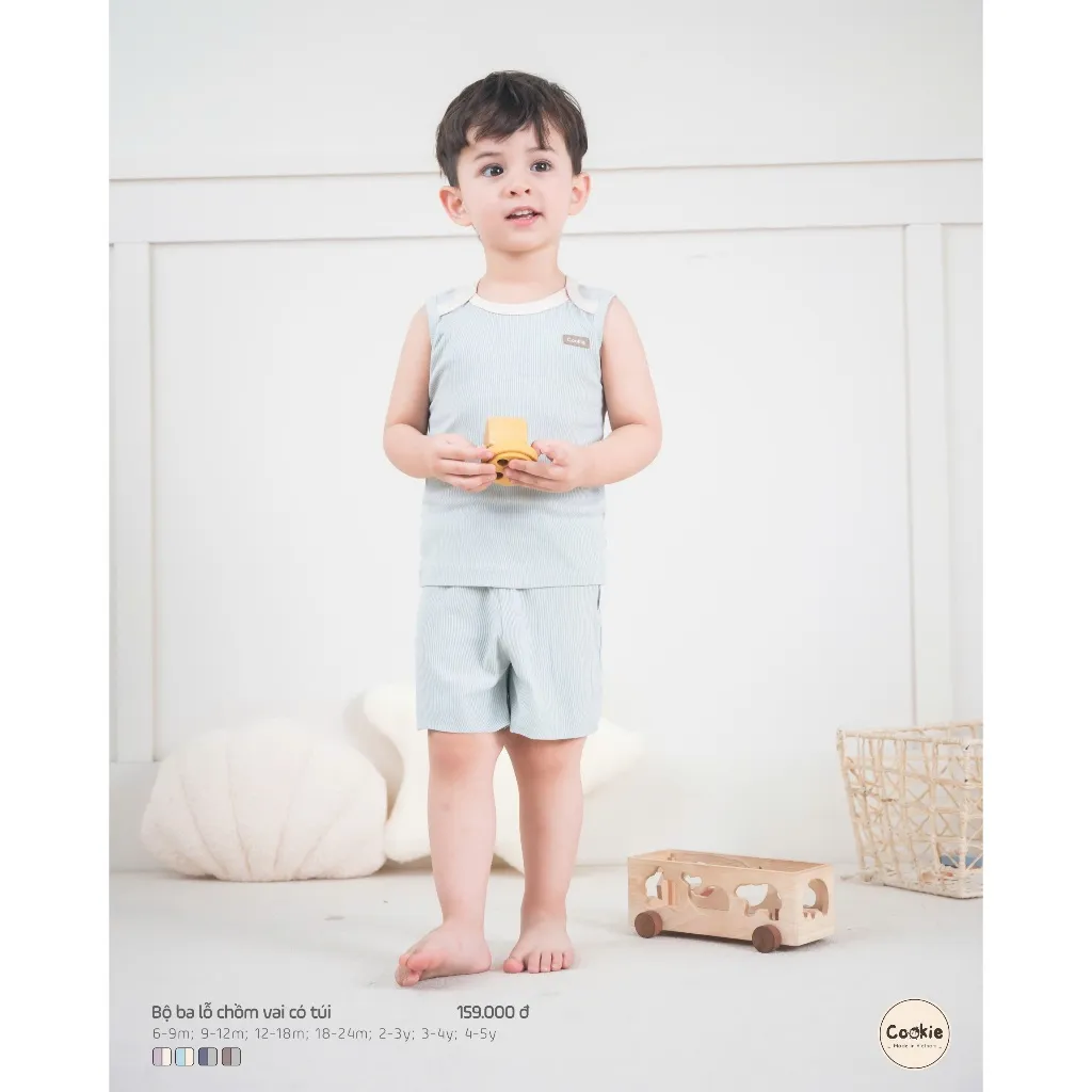 Ảnh Bộ Quần Áo Cho Bé Trai COOKIE Ba Lỗ Chồm Vai Có Túi Size Từ 6 Tháng Đến 5 Tuổi 2025 1