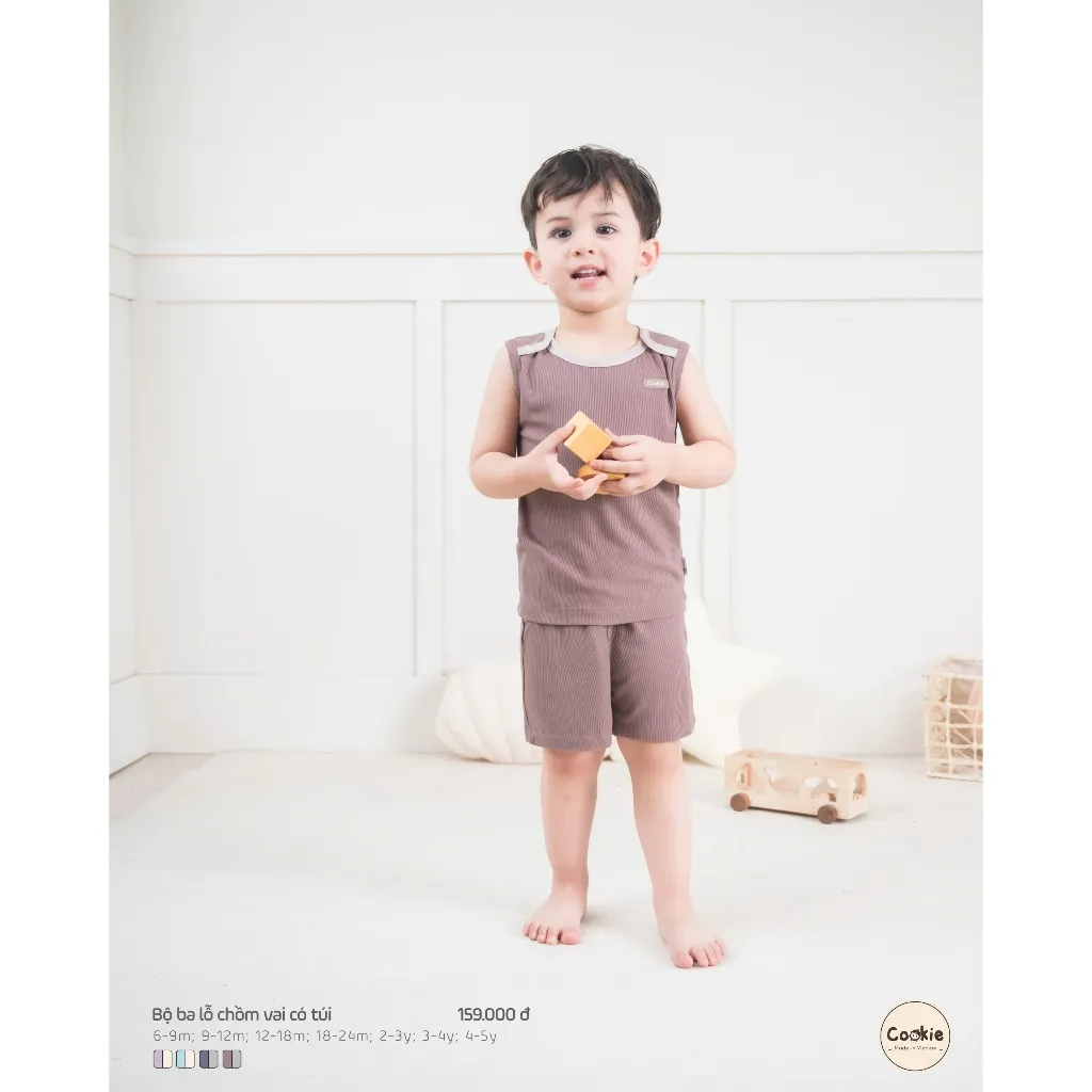 Ảnh Bộ Quần Áo Cho Bé Trai COOKIE Ba Lỗ Chồm Vai Có Túi Size Từ 6 Tháng Đến 5 Tuổi 2025 2