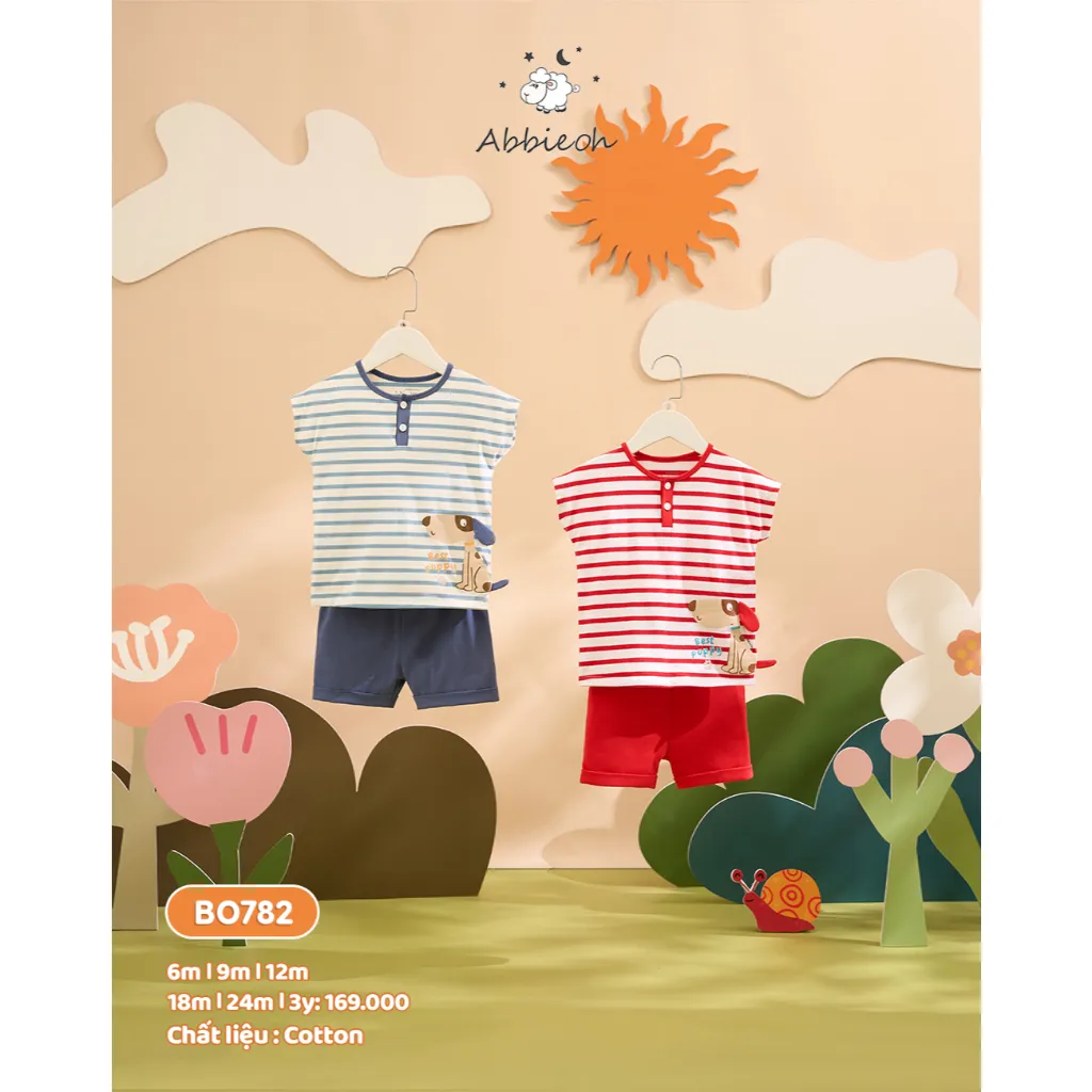 Ảnh Bộ quần áo cộc tay ABBIEOH cotton hình động vật cho bé trai 0-3 tuổi QC756 BO785 BO751 BO782 2
