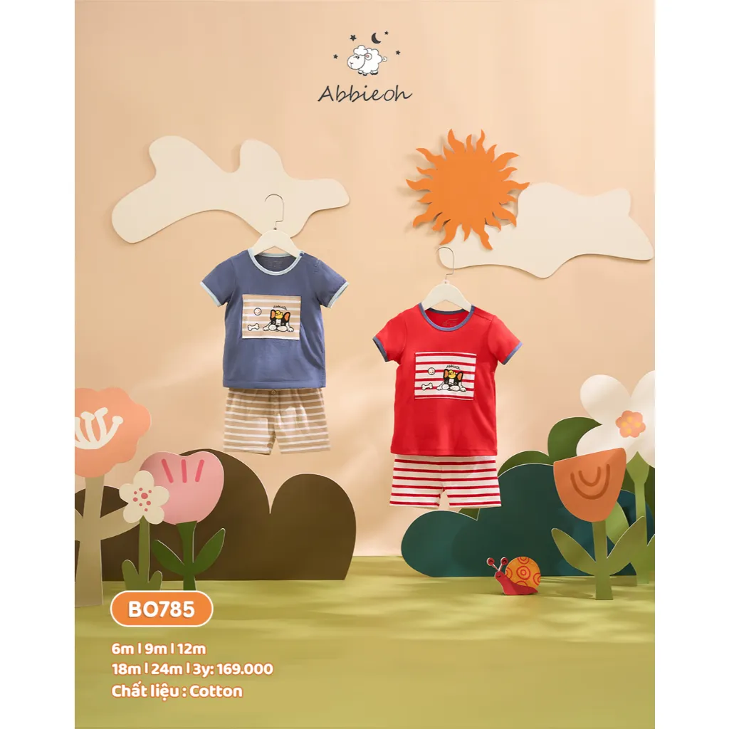 Ảnh Bộ quần áo cộc tay ABBIEOH cotton hình động vật cho bé trai 0-3 tuổi QC756 BO785 BO751 BO782 3