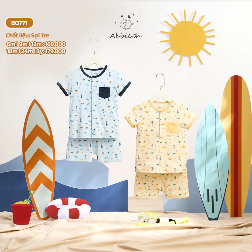 Ảnh Bộ quần áo cộc tay ABBIEOH họa tiết con vật cho bé trai 0-3 tuổi BO783 BO412 BO614 BO750 BO764 BO771 3