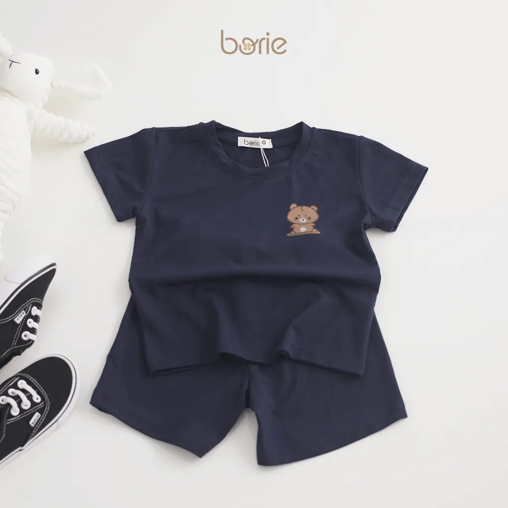 Ảnh Bộ quần áo cộc tay cho bé trai bé gái Borie chất liệu cotton lạnh in họa tiết ở ngực Size 7-18kg A005 1