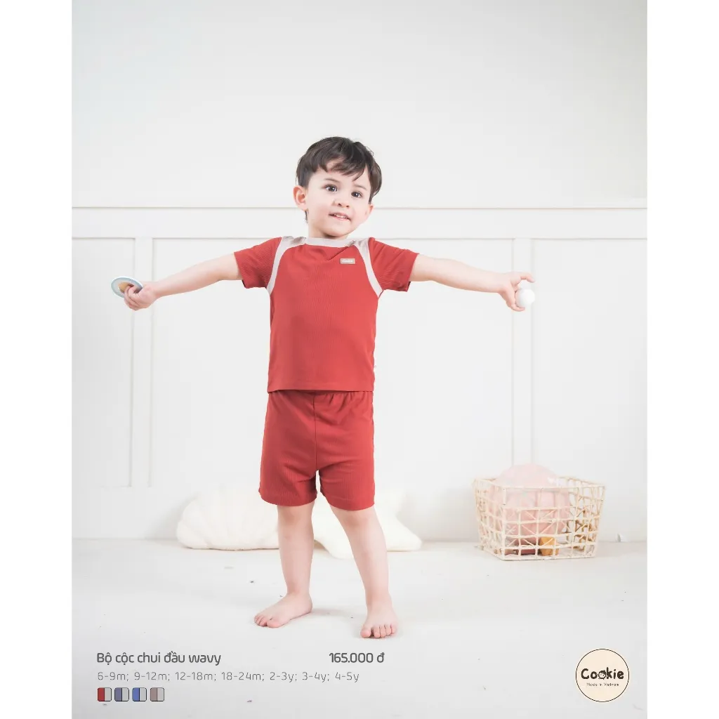 Ảnh Bộ Quần Áo COOKIE Cộc Tay Chui Đầu Wavy Cho Bé Size Từ 6 Tháng 5 Tuổi 2025 2