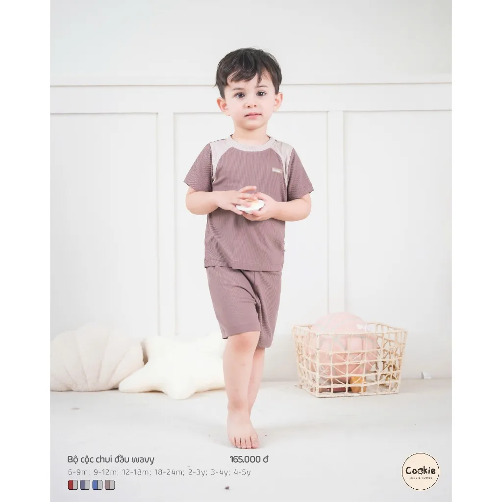 Ảnh Bộ Quần Áo COOKIE Cộc Tay Chui Đầu Wavy Cho Bé Size Từ 6 Tháng 5 Tuổi 2025 3