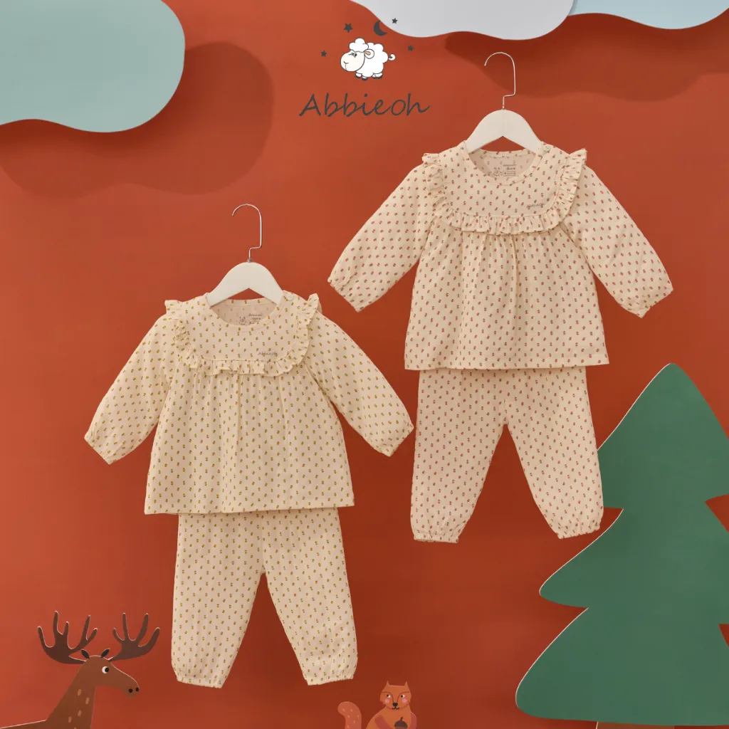 Ảnh Bộ quần áo dài tay cotton ABBIEOH cài vai cổ tay bèo cho bé gái 0-4 Tuổi BO211 BO672 BO658 2