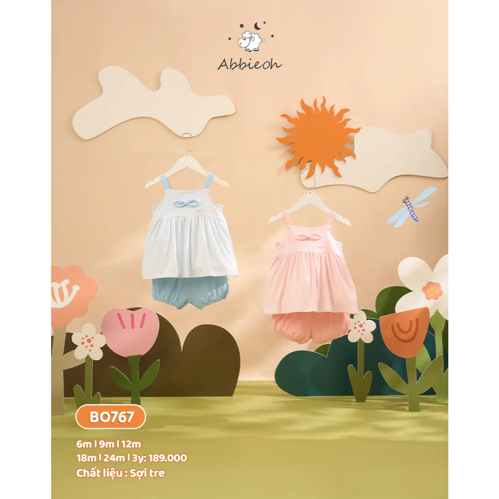 Ảnh Bộ quần áo hai dây bé gái ABBIEOH kiểu dáng baby cách điệu cho bé 0-3 tuổi BO767 BO515 BO620 BO770 2