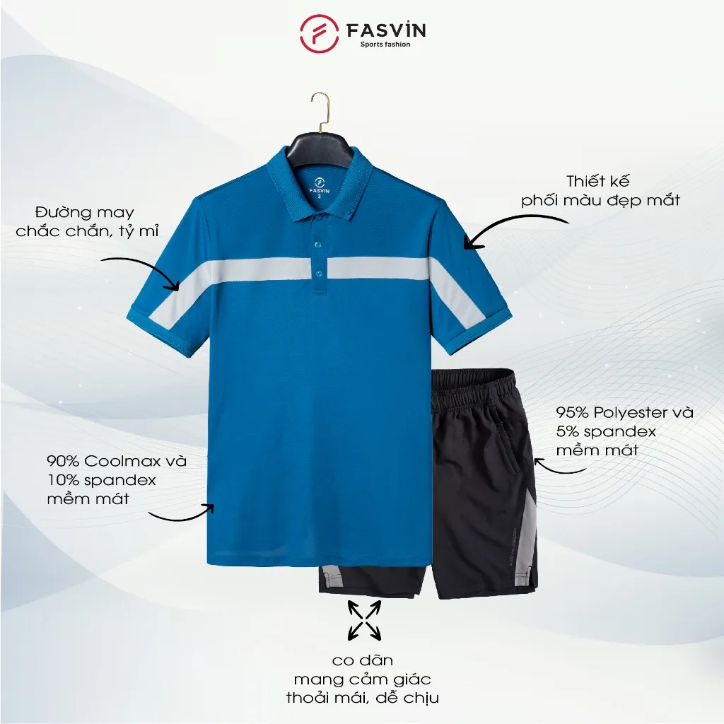Ảnh Bộ Quần Áo Nam Thể Thao FASVIN PL24626 + Q22508.HN chất vải mềm nhẹ co giãn thoải mái 2