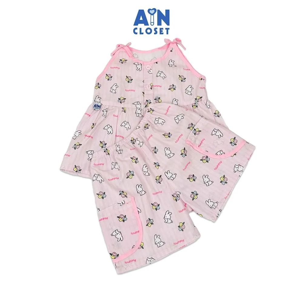 Ảnh Bộ quần áo Ngắn bé gái hoạ tiết Thỏ Bunny Kẻ Hồng Cotton - AICDBGB1HG2D - AIN Closet 1