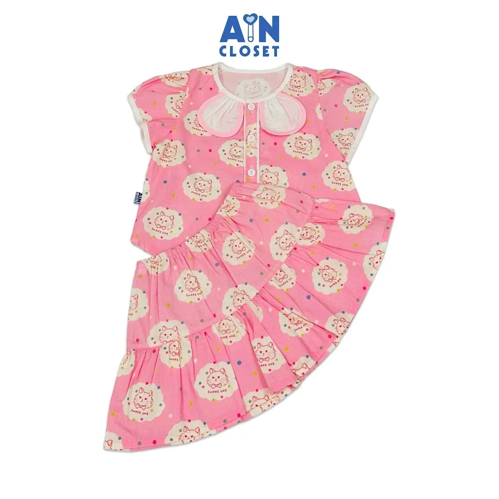 Ảnh Bộ quần áo Ngắn bé gái hoạ tiết Mèo Hồng Cotton - AICDBGTD0POU - AIN Closet 1
