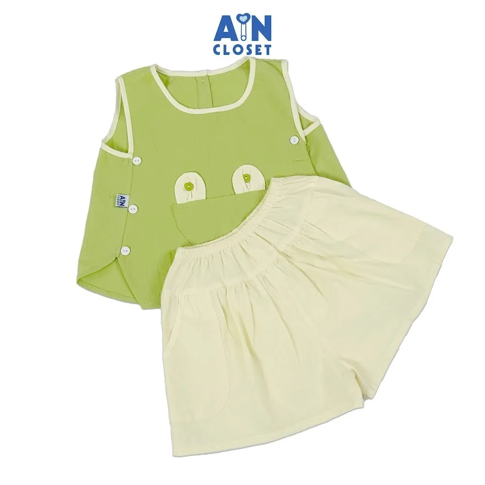 Ảnh Bộ quần áo Ngắn bé gái Họa tiết Túi Tai Gấu Xanh Be cotton - AICDBGJHX7QA - AIN Closet 1