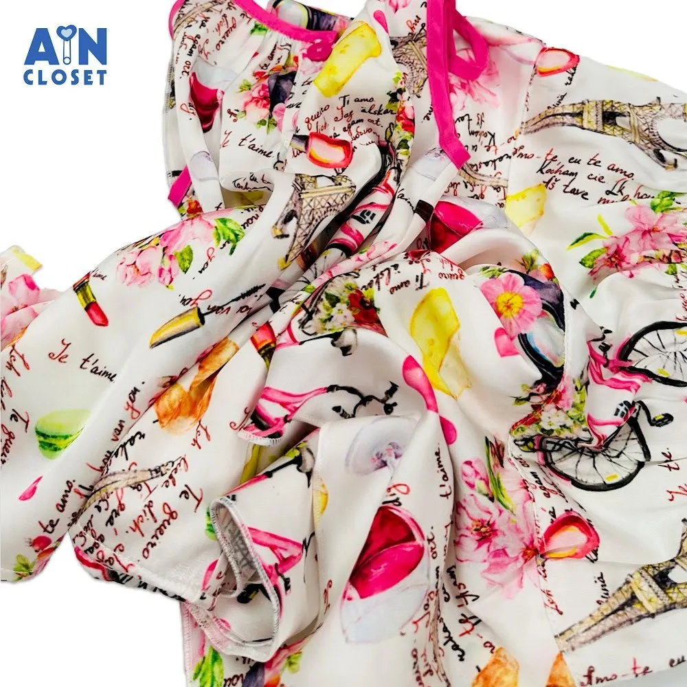 Ảnh Bộ quần áo Ngắn bé gái hoạ tiết Paris Hồng Lụa Pháp - AICDBGIBCJQ0 - AIN Closet 2