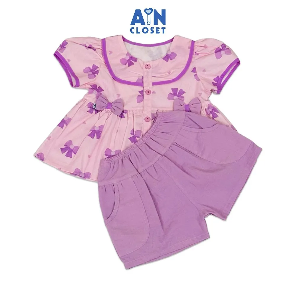 Ảnh Bộ quần áo Ngắn bé gái hoạ tiết Nơ Tím Cotton - AICDBGLGAHFS - AIN Closet 1