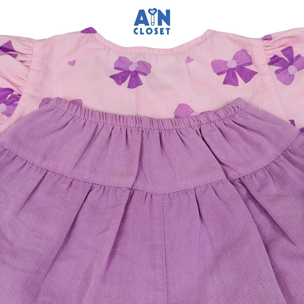 Ảnh Bộ quần áo Ngắn bé gái hoạ tiết Nơ Tím Cotton - AICDBGLGAHFS - AIN Closet 2