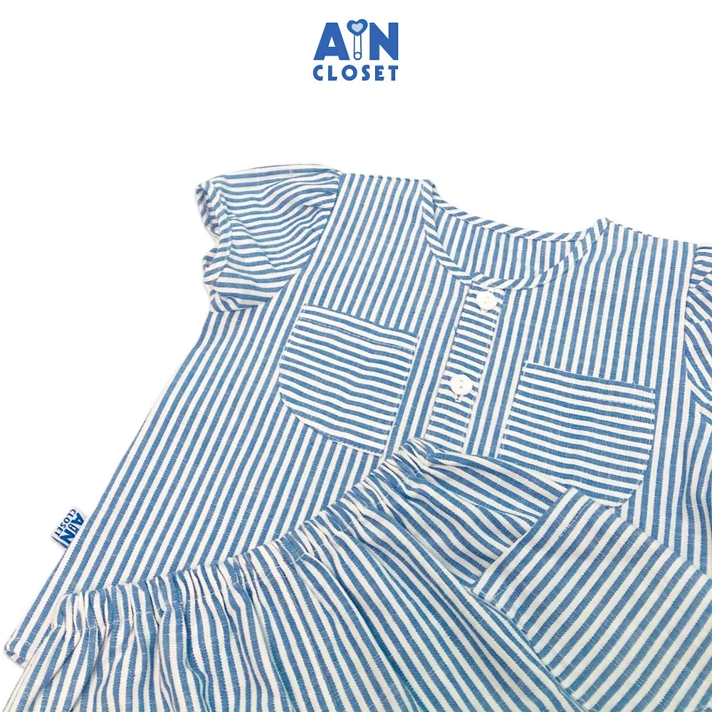 Ảnh Bộ quần áo ngắn bé gái họa tiết Kẻ sọc xanh linen cotton - AICDBGKTI3OG - AIN Closet 2