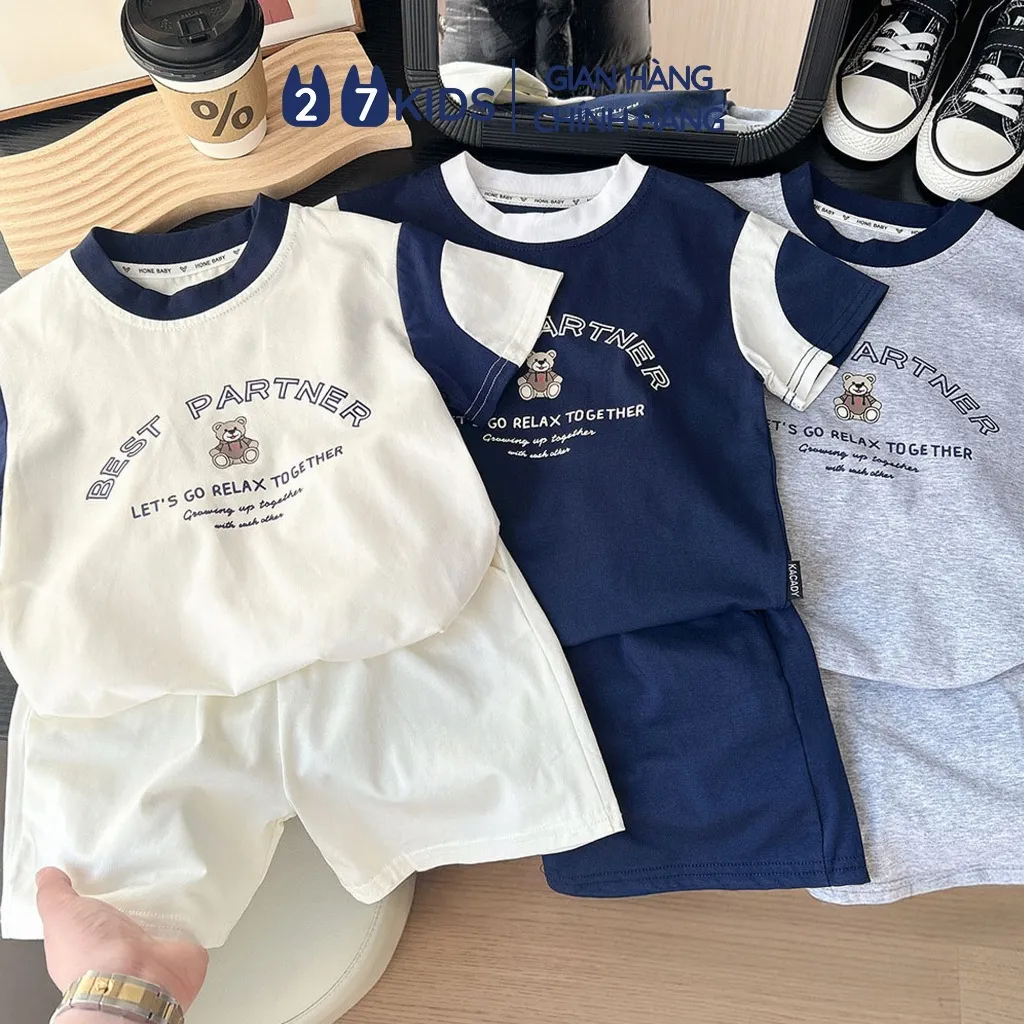 Ảnh Bộ quần áo ngắn tay cho bé trai 27Kids đồ bộ nam cho trẻ từ 4-10 tuổi BSSE2 1