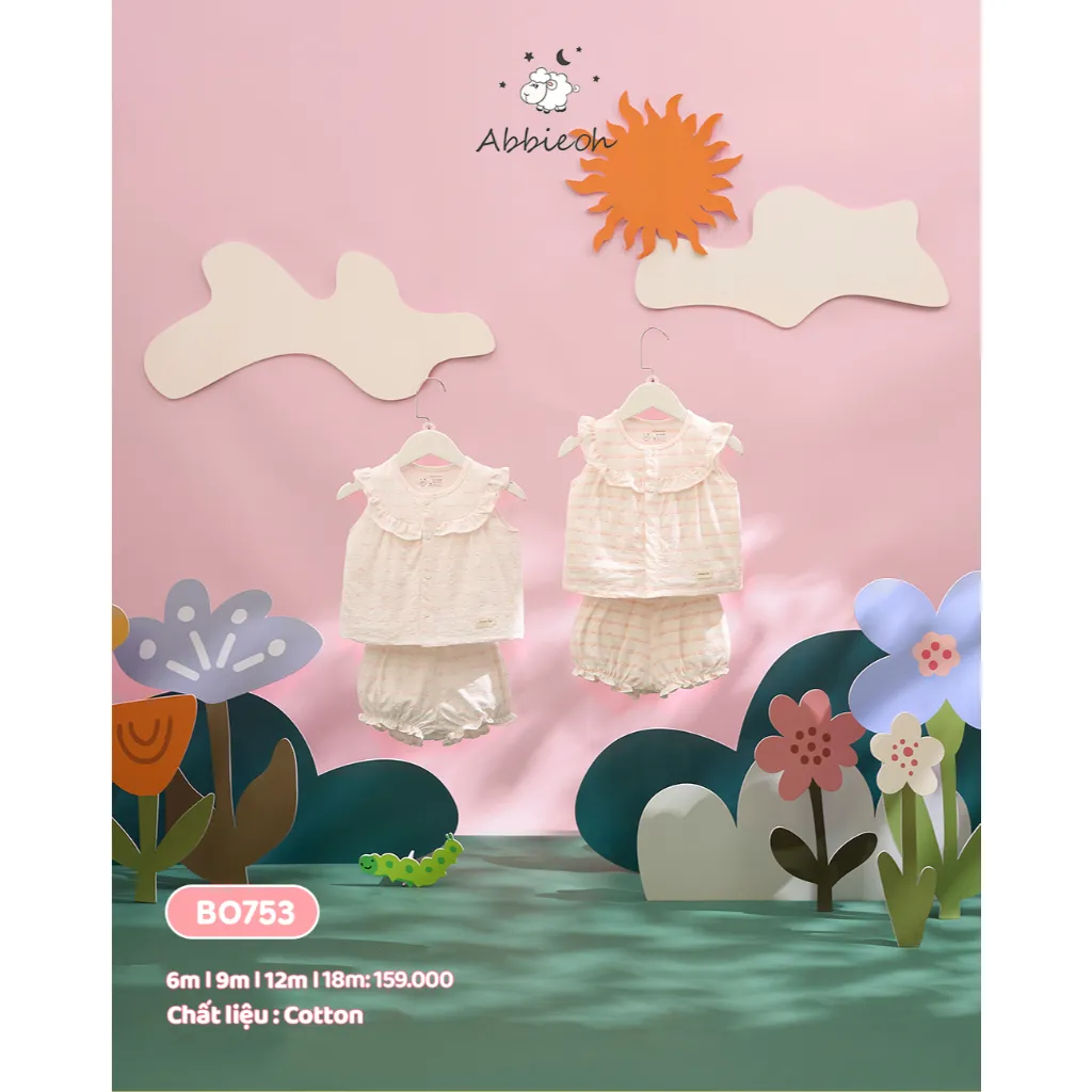 Ảnh Bộ quần áo sát nách bé gái ABBIEOH cotton hoa nhí tay bèo dễ thương cho bé BO753 BO776 BO784 BO752 2