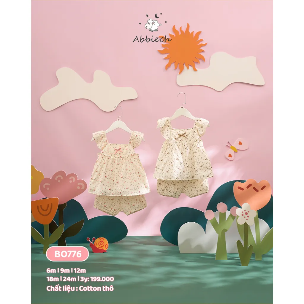 Ảnh Bộ quần áo sát nách bé gái ABBIEOH cotton hoa nhí tay bèo dễ thương cho bé BO753 BO776 BO784 BO752 3