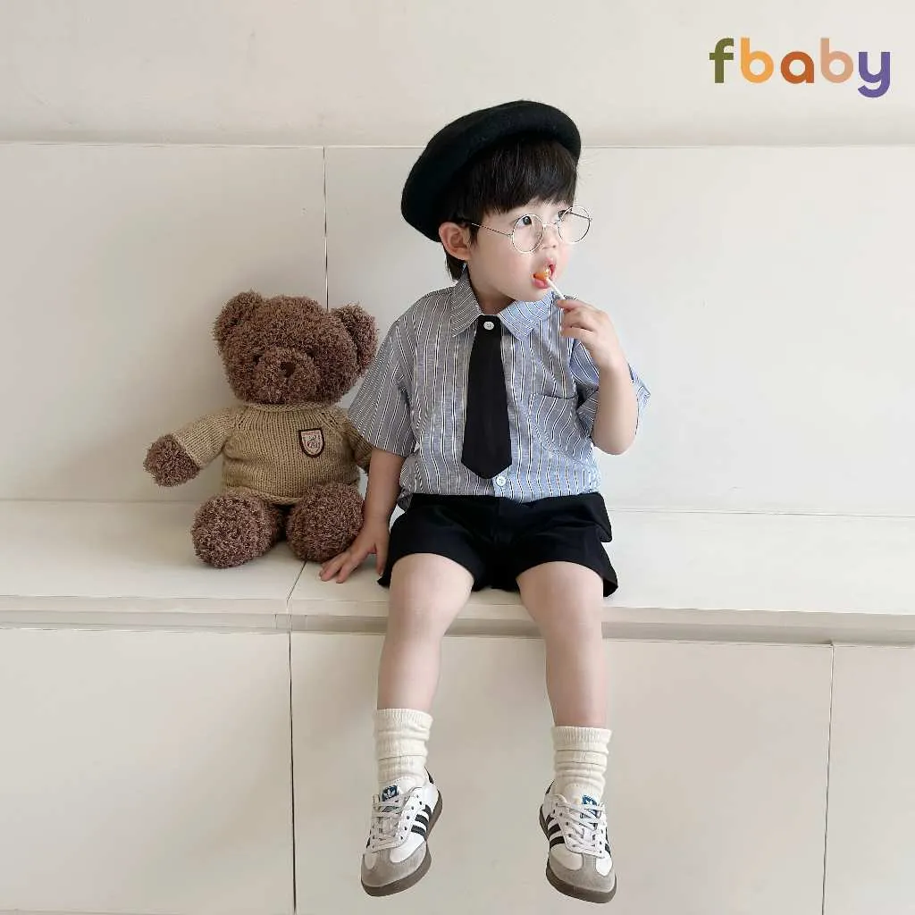 Ảnh Bộ Quần Áo Sơ Mi Fbaby For New Generation Kèm Cavat Dành Cho Bé Trai Kẻ Sọc Phong Cách Công Tử Hàn Quốc Đi Chơi, Đi Học 3
