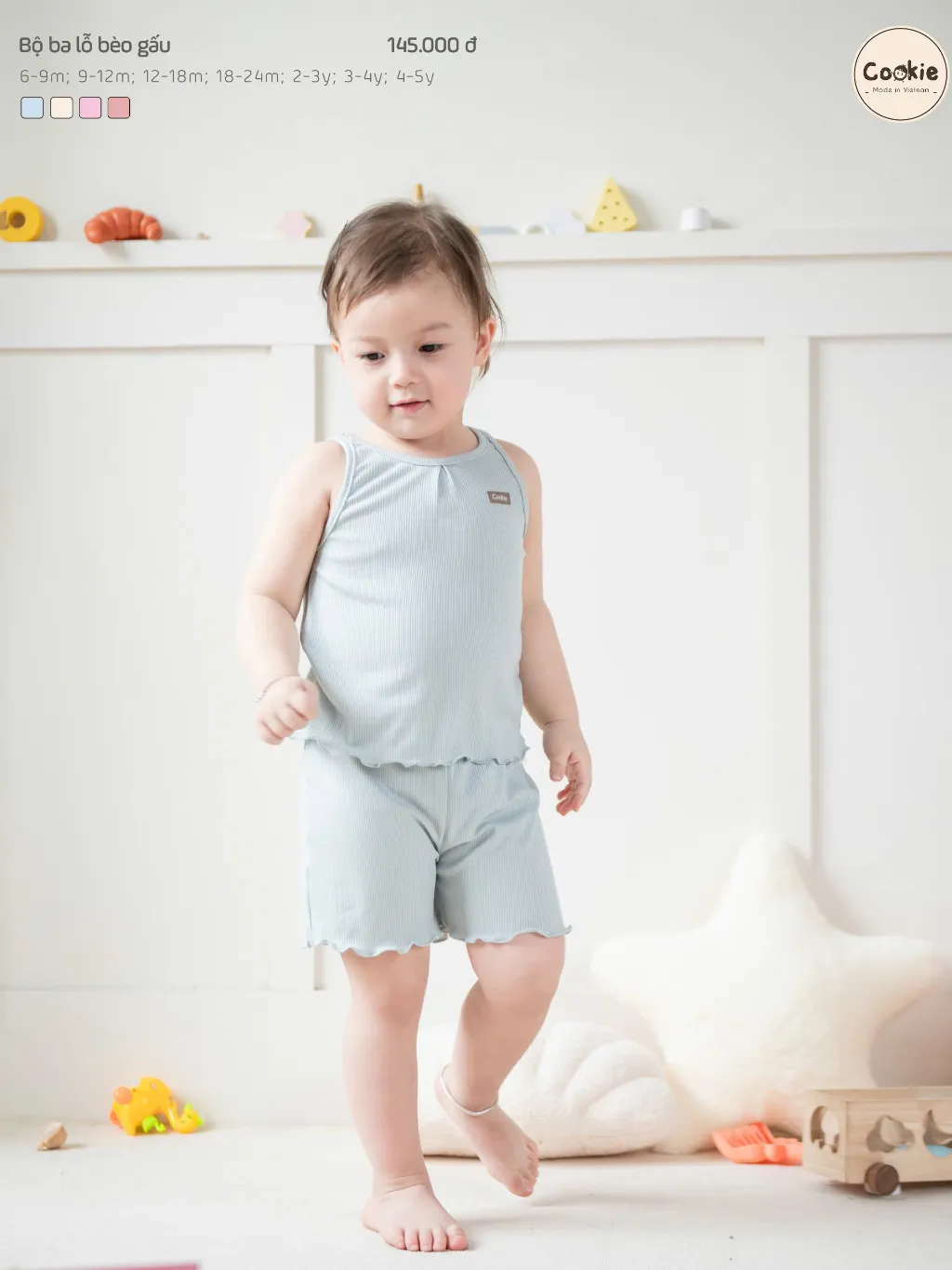 Ảnh Bộ Quần Áo Trẻ Em COOKIE, Bộ Ba Lỗ Bèo Gấu Cho Bé từ 6 Tháng Đến 5 Tuổi 2025 2