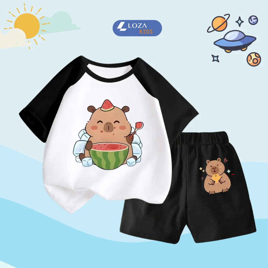 Ảnh Bộ quần áo trẻ em nam nữ in hình Capybara - Đồ bộ cho bé cân nặng từ 15-40kg- Loza Kids BD031 1