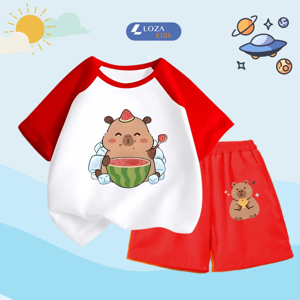 Ảnh Bộ quần áo trẻ em nam nữ in hình Capybara - Đồ bộ cho bé cân nặng từ 15-40kg- Loza Kids BD031 2