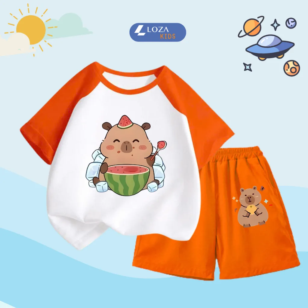 Ảnh Bộ quần áo trẻ em nam nữ in hình Capybara - Đồ bộ cho bé cân nặng từ 15-40kg- Loza Kids BD031 3