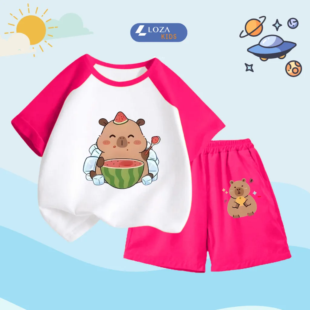 Ảnh Bộ quần áo trẻ em nam nữ in hình Capybara - Đồ bộ cho bé cân nặng từ 15-40kg- Loza Kids BD031 4