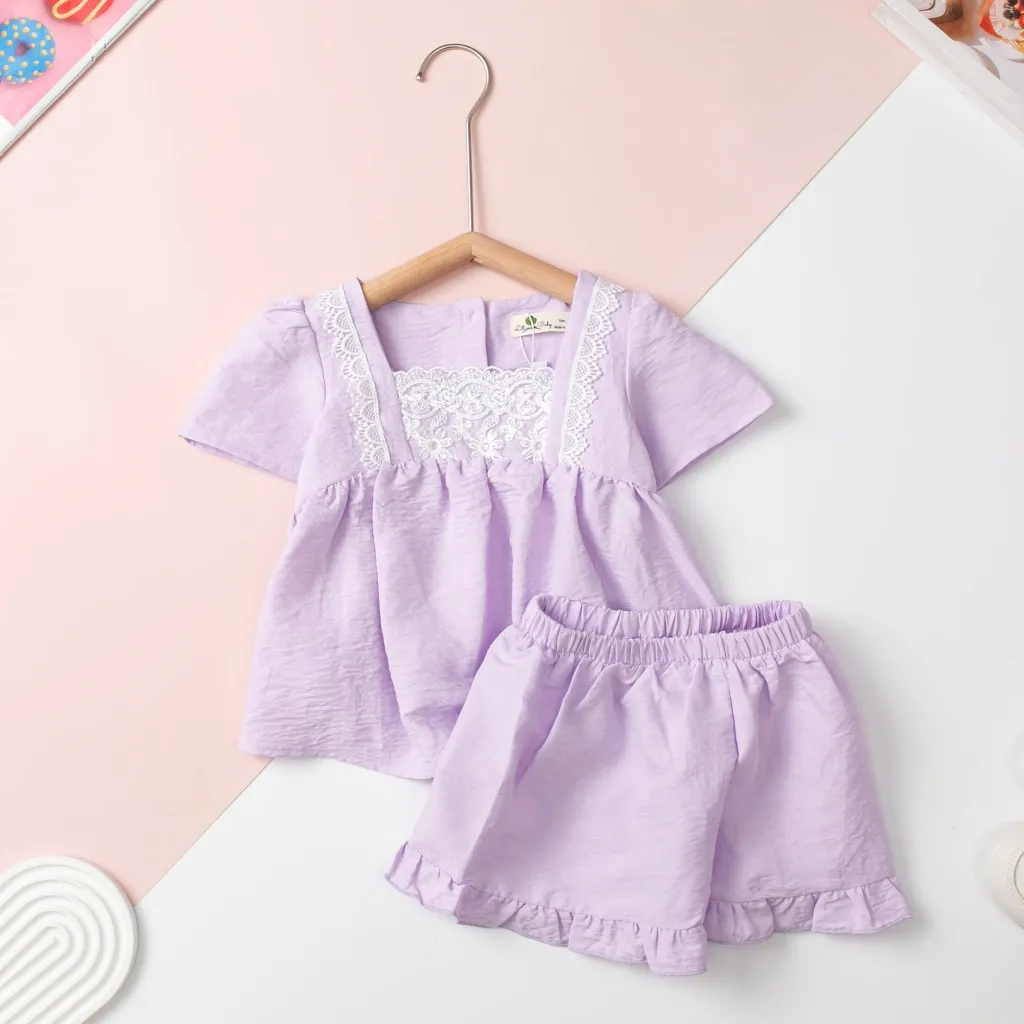 Ảnh Bộ quần áo vải đũi LITIBABY cộc tay, quần đùi mùa hè cho bé gái từ 2 đến 14 tuổi 3