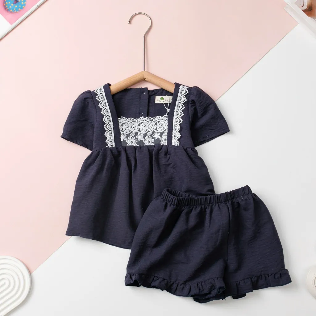 Ảnh Bộ quần áo vải đũi LITIBABY cộc tay, quần đùi mùa hè cho bé gái từ 2 đến 14 tuổi 4