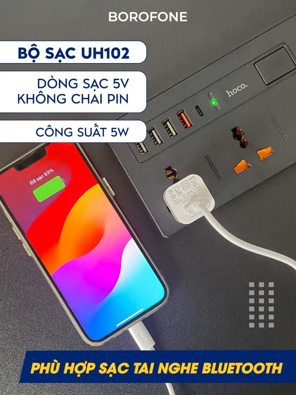 Ảnh Bộ sạc 5W Hoco UH102 cho 5 6 7 8 X 11 12 gồm củ và cáp H-UPF01-SI dài 1 mét 2