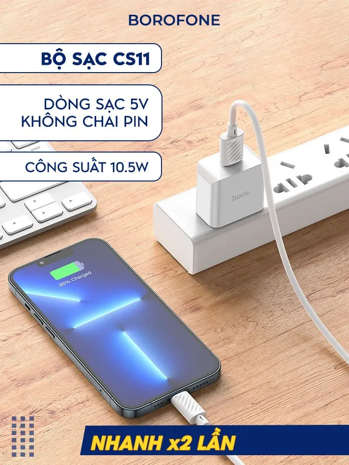 Ảnh Bộ sạc 5W Hoco UH102 cho 5 6 7 8 X 11 12 gồm củ và cáp H-UPF01-SI dài 1 mét 3