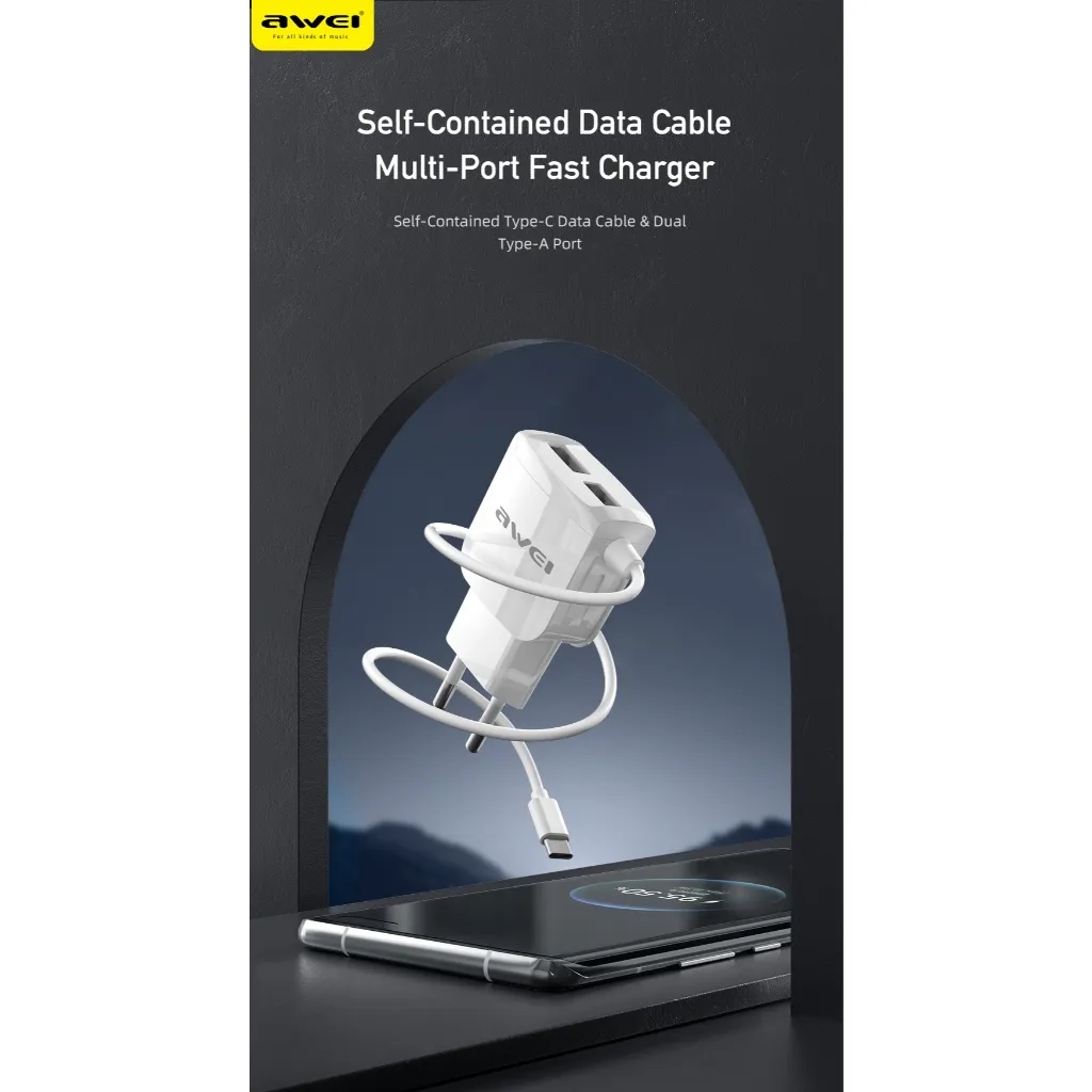 Ảnh Bộ sạc Awei C5 3 in 1 Sạc nhanh Type C 2 cổng USB EU 5V / 2.4A chính hãng An Toàn Ổn Định 1