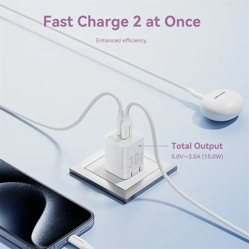 Ảnh Bộ sạc GaN Vention 20W 30W Bộ sạc USB C PD + USB 2 cổng Bộ sạc chuyển đổi với QC4.0 PD USB typec Sạc nhanh Bộ sạc phích cắm US cho IP 16 Samsung Android 4