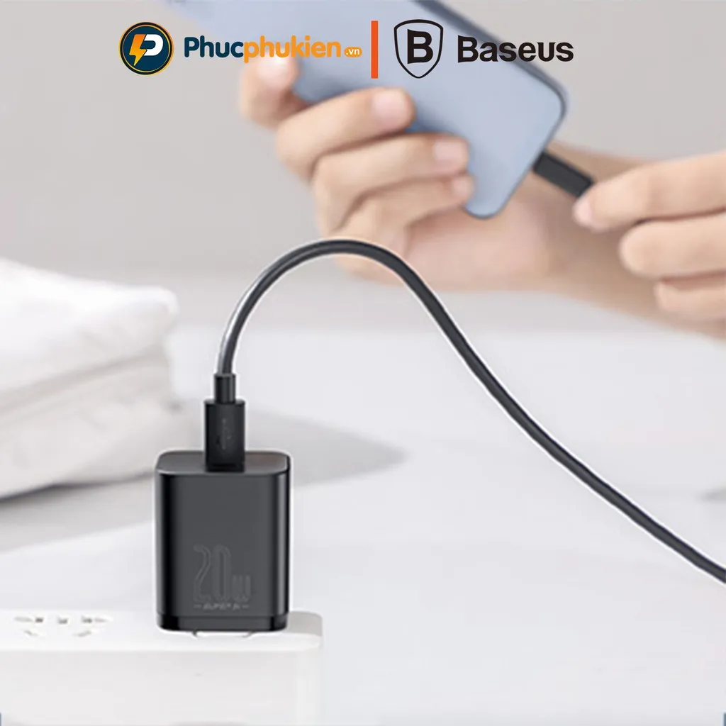 Ảnh Bộ sạc nhanh 20w + Dây sạc nhanh 20w chính hãng Baseus Super Si sạc đầy 50% pin chỉ trong 30p Phúc Phụ Kiện 1