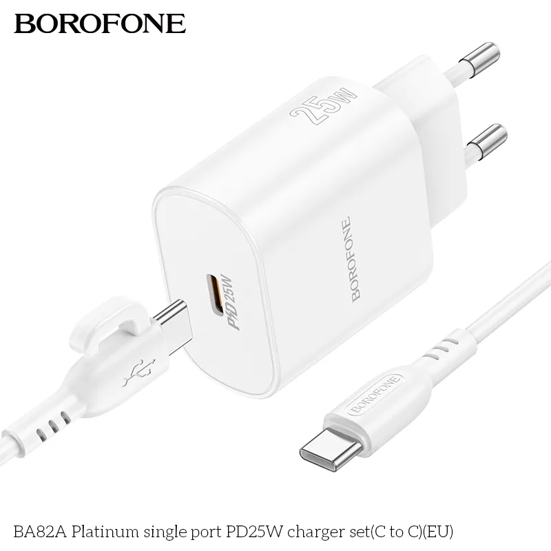 Ảnh Bộ sạc nhanh 25W Borofone BA82A TypeC to TypeC dành cho Samsung, Huawei, Xiaomi, Oppo, Android... 1