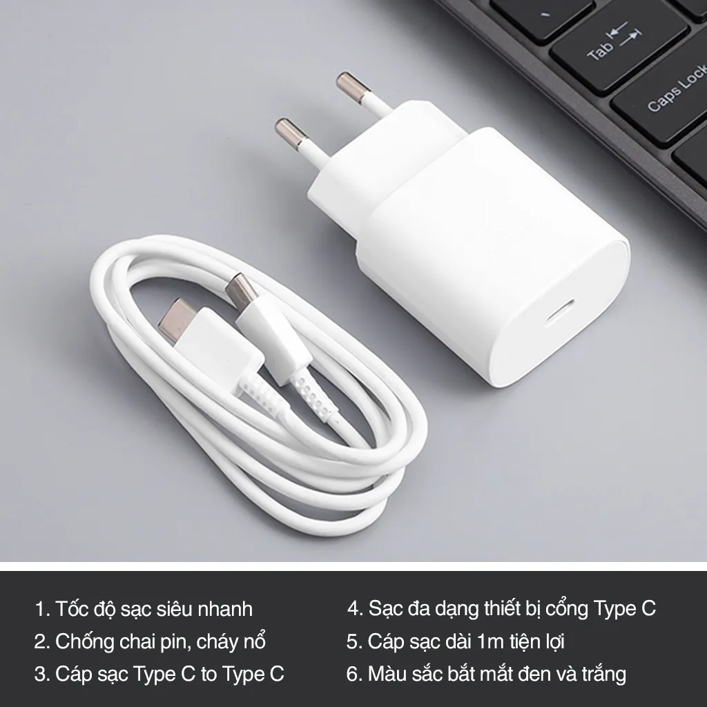 Ảnh Bộ sạc nhanh 25w tương thích Samsung Type C DYDX dây sạc nhanh Type C màu trắng đen Bảo hành Lỗi 1 đổi 1 2