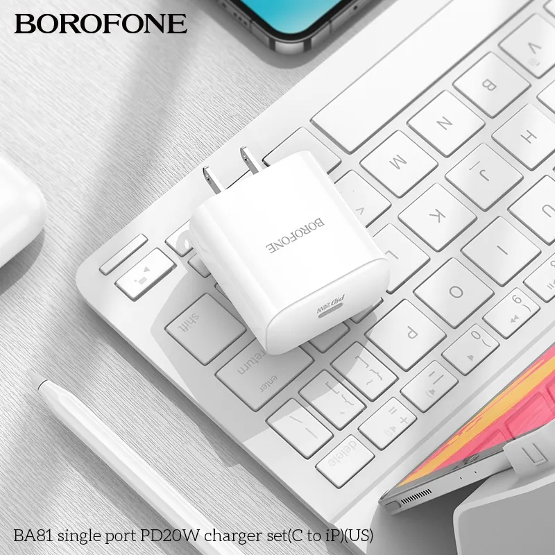 Ảnh Bộ sạc nhanh Borofone GBA81 PD 20W kèm cáp Type-C dùng cho 8/X/11/12/13/14  sạc nhanh 3A, dây dài 1m, chân dẹt 2