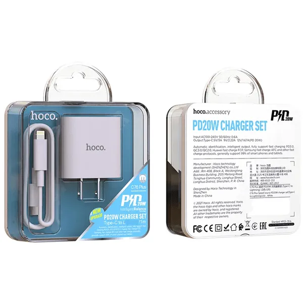 Ảnh Bộ Sạc Nhanh Chính Hãng Hoco C76 Plus Type-C To LN PD 20W Dành Cho iP 7 Đến 14-Promax Chân Tròn 1
