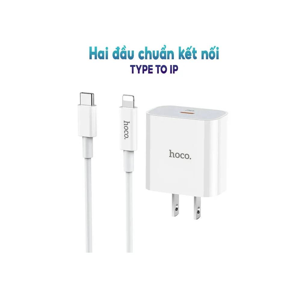 Ảnh Bộ Sạc Nhanh Chính Hãng Hoco C76 Plus Type-C To LN PD 20W Dành Cho iP 7 Đến 14-Promax Chân Tròn 3