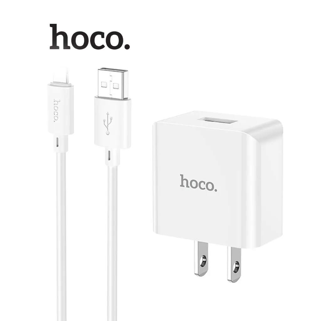 Ảnh Bộ sạc nhanh Hoco C106 PD10.5W 5V/2.1A USB to IP dùng cho ip6/7/8/X/11/12/13/14,dây siêu bền, chân cắm dẹt, dài 1m 1