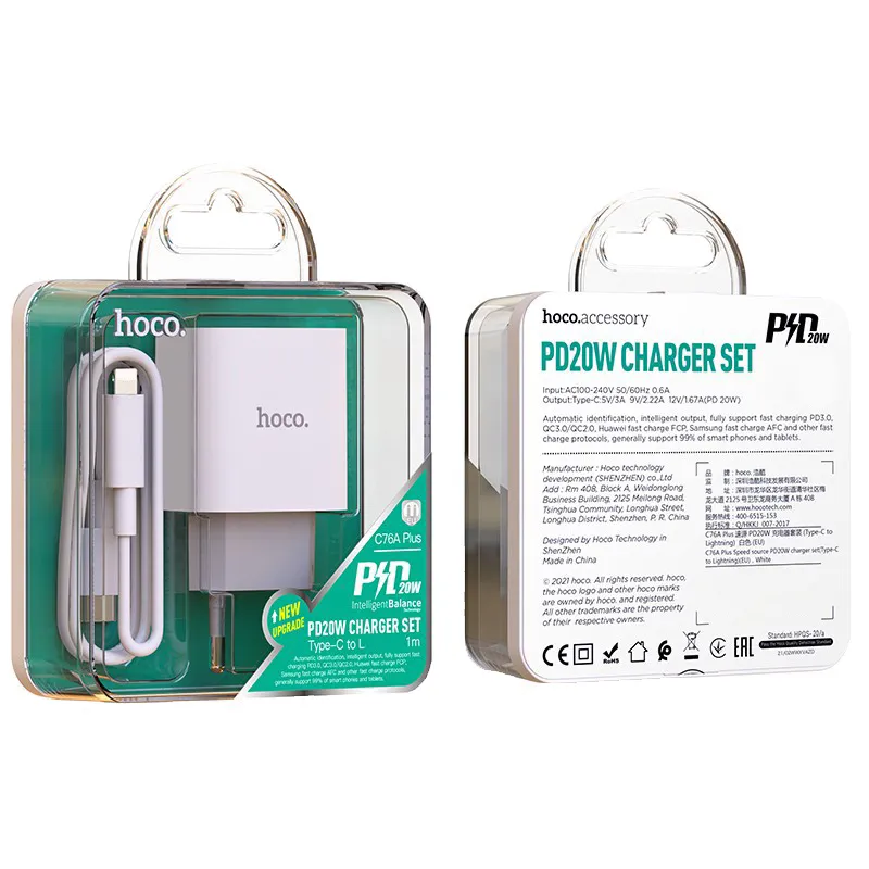 Ảnh Bộ sạc nhanh Hoco C76 Plus kèm cáp Typec to IP PD20W dùng cho IP8 đến 14promax dài 1m, Chân Tròn 1