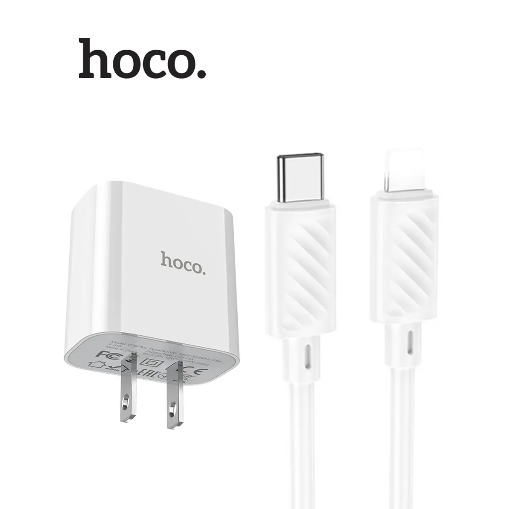 Ảnh Bộ sạc nhanh Hoco C76 Plus kèm cáp Typec to IP PD20W 3.0A dùng cho 10/11/12/13pro/14promax dài 1m, chân dẹt 4