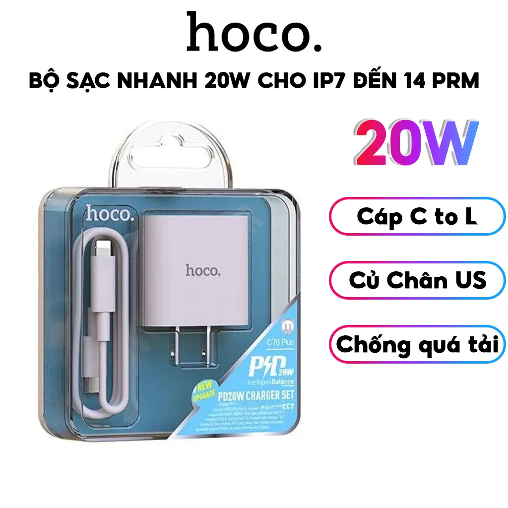 Ảnh Bộ Sạc Nhanh PD 20W Chính Hãng HOCO Cho IP 7-8-X-Xr-Xs-Xsm-11-12-13-14-15-Pro-Plus-Promax - Không Nóng Máy, Không Đơ 1