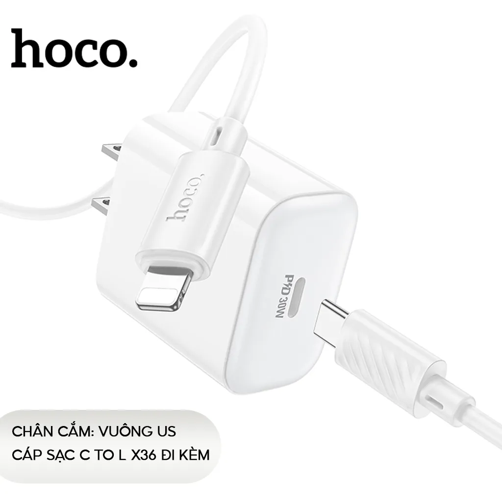 Ảnh Bộ Sạc Nhanh PD 30W Chính Hãng Hoco Dùng Cho IP 8-14-PRO-PLUS-PROMAX Chuẩn Cổng Type-C to L 4